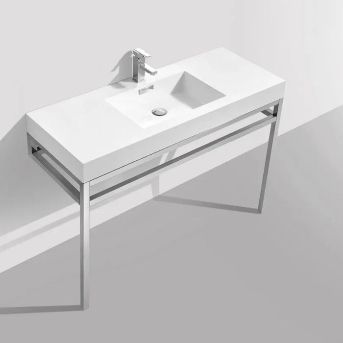 Reika 48" Chrome Console Vanity Stainless Steel White Sink – Compact Powder Room Vanity with Integrated Basin