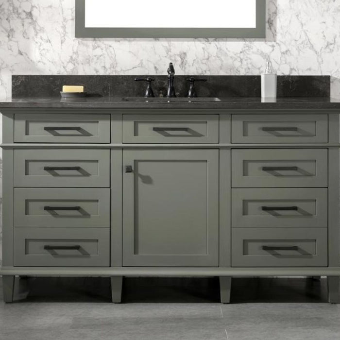 Rosie 60" Vanity Cabinet in Pewter Green – Blue Limestone Top, Modern Style