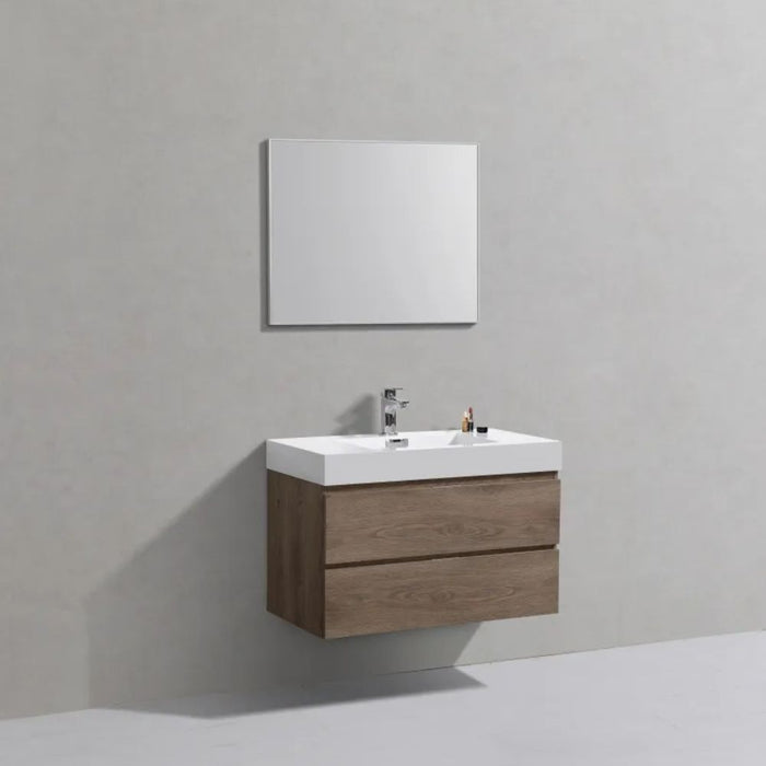 Shiloh 36" Butternut Wood Veneer Modern Bathroom Vanity – Wall Mount with Reinforced Acrylic Composite Sink