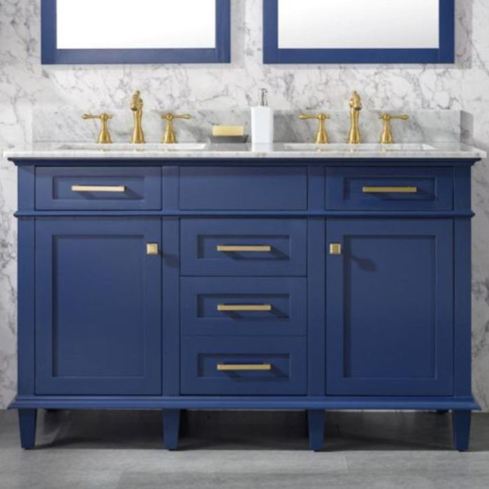 Herzen 54" Blue Wood Double Sink Vanity – Carrara Top & Soft Close Drawers