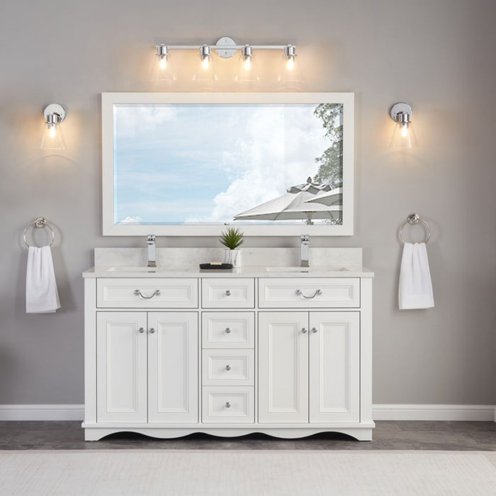 Petronelle 60" Solid Wood White Traditional Bathroom Vanity - Artificial Stone Top with Soft Close Drawers