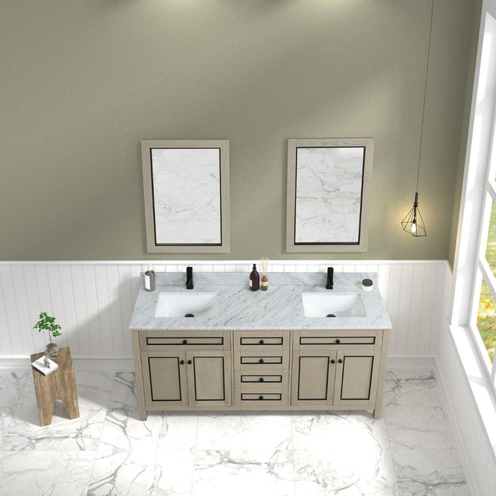 Graca 72" Light Oak Double Vanity Cabinet with Carrara White Countertop & Soft Close Drawers
