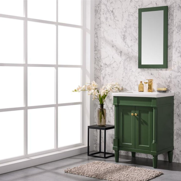Ashban 24" Pewter Green PVC Bathroom Vanity – Single Sink Ceramic Top with Pre-Drilled Faucet Ready