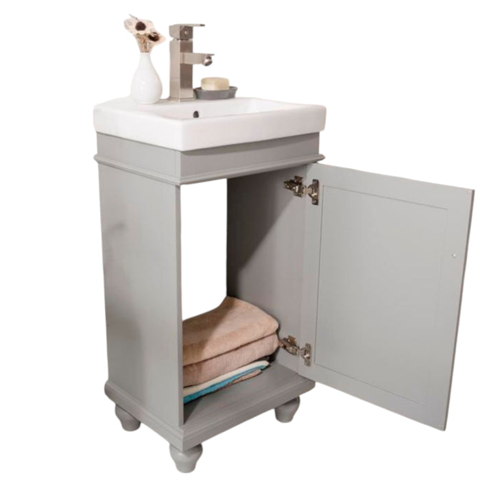Aria 18" Gray Free-Standing Bathroom Vanity with White Ceramic Sink Top - Small Space Solution