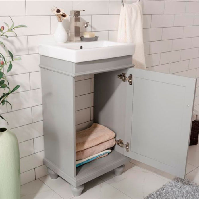 Aria 18" Gray Free-Standing Bathroom Vanity with White Ceramic Sink Top - Small Space Solution