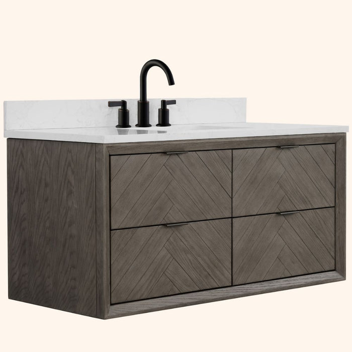 Cosmo Classic 48" Grey Oak Free-Standing Bathroom Vanity – Modern 4-Drawer with White Artificial Stone Top