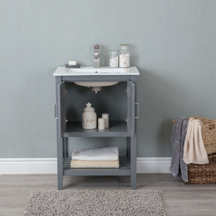 Alucard 24" Gray Wood Bathroom Vanity – Modern Style with White Ceramic Top & Sink