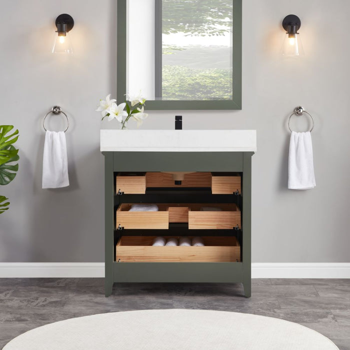 Fraizer 36" Green Wood Bathroom Vanity – Modern Design with Faux Stone Top