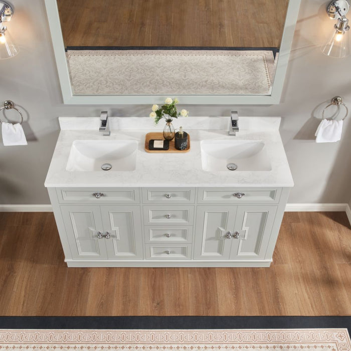 Rosine 60" Single Sink Bathroom Vanity Solid Wood Silver Strand with Artificial Stone Top & Soft Close Drawers