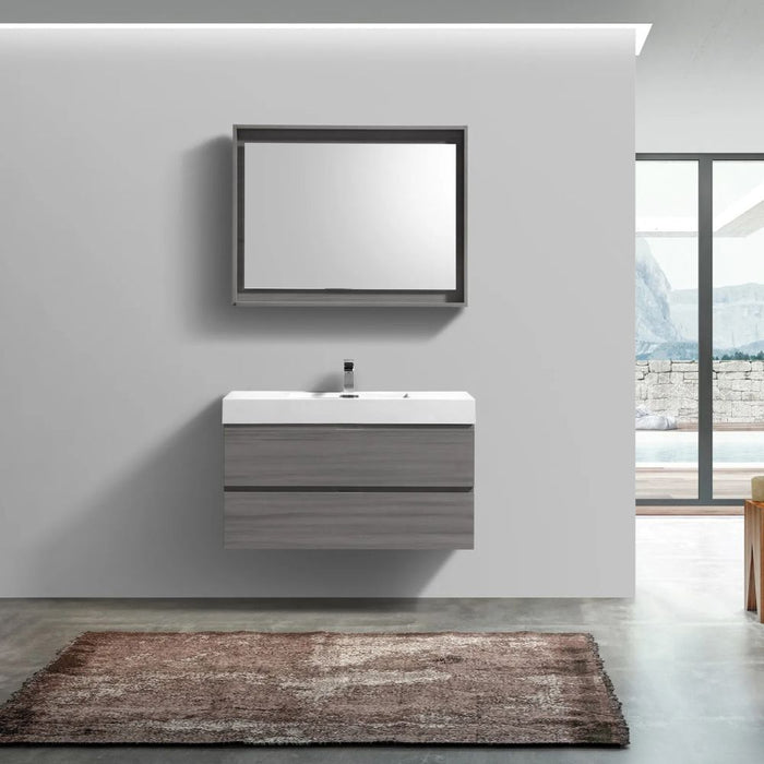 Sabby 36" Vulcan Ash Grey Wall Mounted Modern Bathroom Vanity – Waterproof Wood Veneer with Integrated Sink
