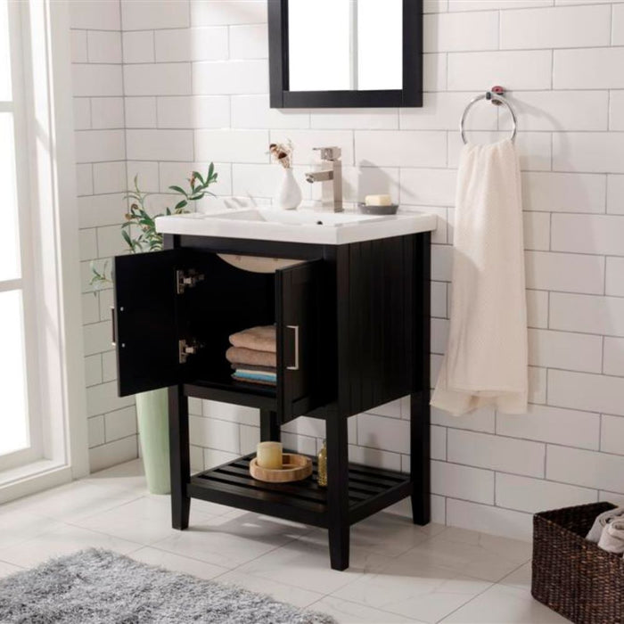Sabryna 24" Espresso Wood Single Sink Bathroom Vanity – Traditional Style White Ceramic Top