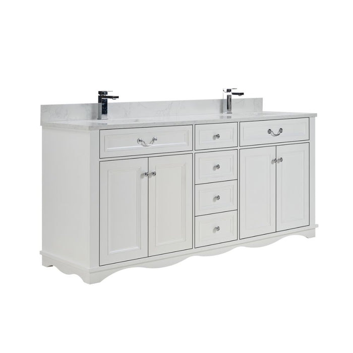 Eliane 72" Classic White Solid Wood Double Sink Bathroom Vanity with 1" Artificial Stone Top & Soft Close Drawers
