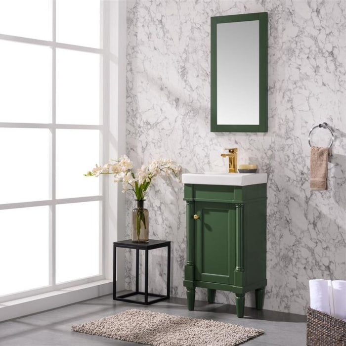 Bardot 18" Green Sink Vanity – Compact Single Door with White Ceramic Basin