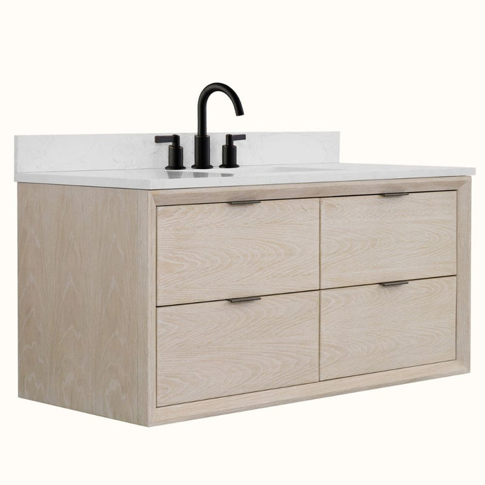 Larissa 48" Oak Finish Vanity Cabinet with 1" Thick Artificial Stone Countertop – Undermount Basin
