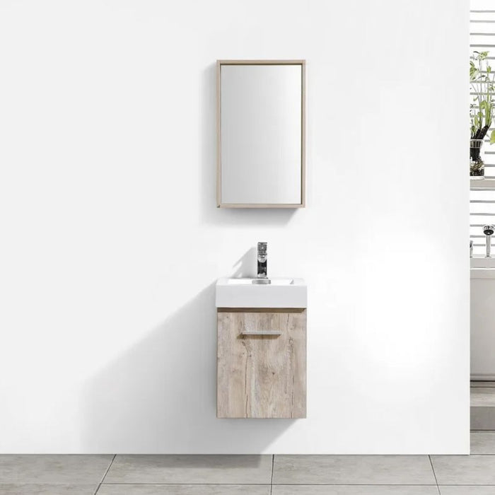 Joey 16" Nature Wood Compact Wall Mount Bathroom Vanity – Modern Design with Integrated Acrylic Sink