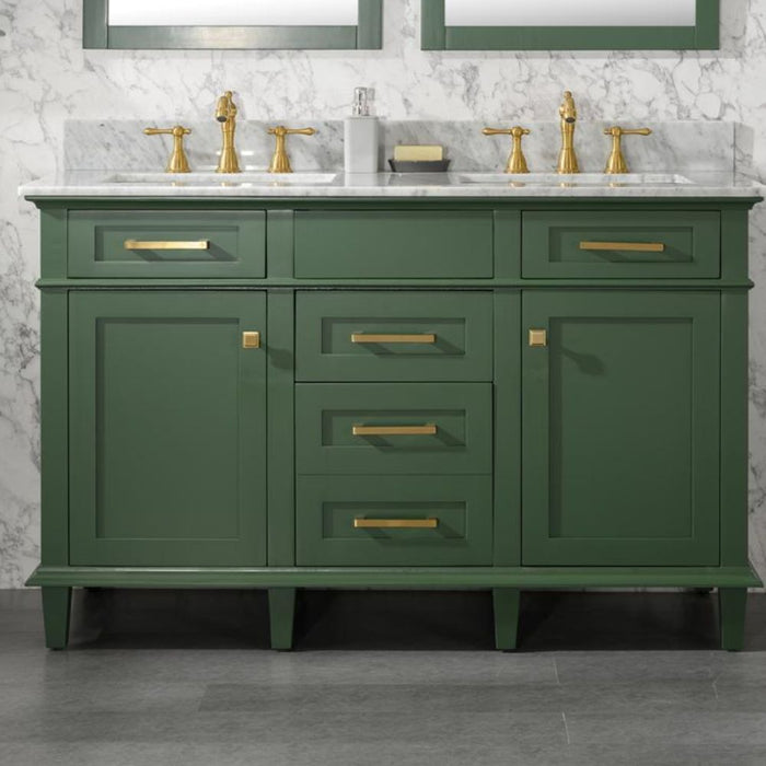 Annabelle 54" Green Wood Double Sink Vanity – Carrara Top, Soft Close Drawers