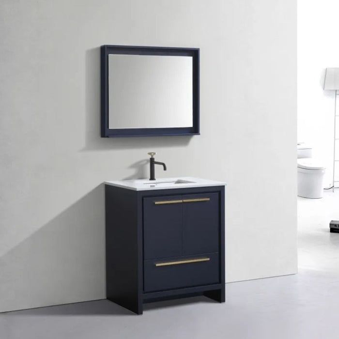 Kaisley 30" Blue Modern Vanity Cabinet with White Quartz Counter - Soft Closing Hardware