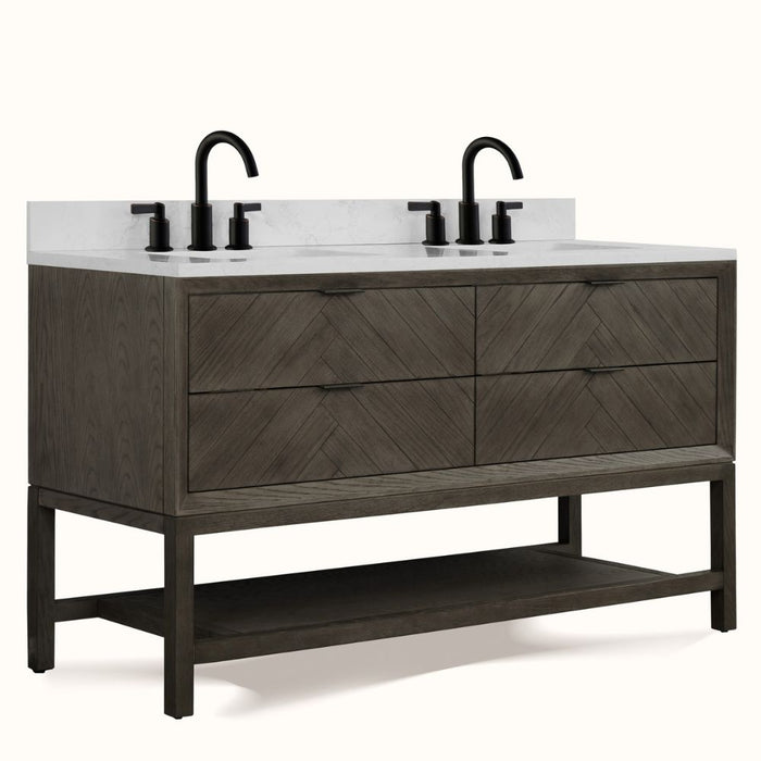 Darcell 60" Grey Oak Modern Bathroom Vanity - 4 Drawer with White Artificial Stone Top