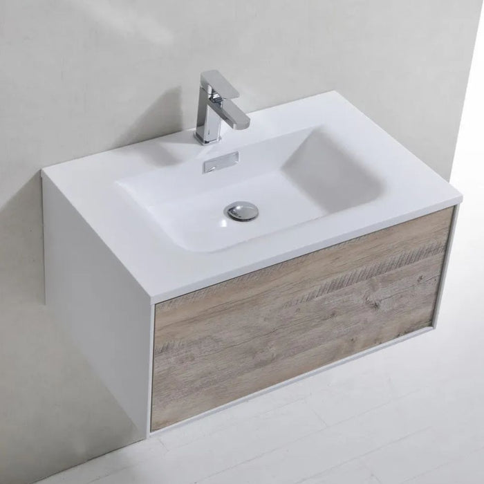Grayden 30" Nature Wood High Gloss White Wall Mounted Bathroom Vanity – Floating Style with Single Drawer Storage