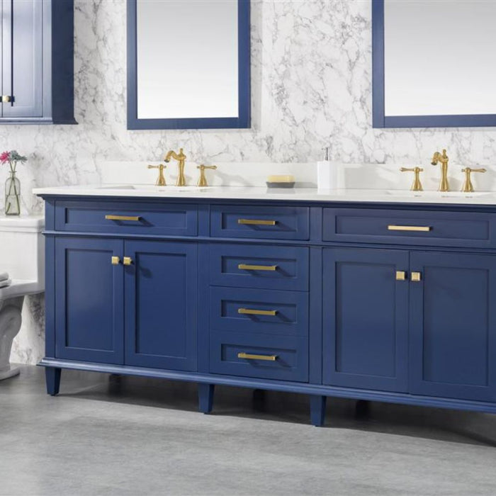 Packer 80" Blue Bathroom Vanity – Quartz Top, Storage Drawers & Doors