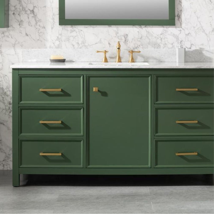 Laurana 60" Green Single Sink Bathroom Vanity Cabinet Carrara Marble Top 6 Drawers