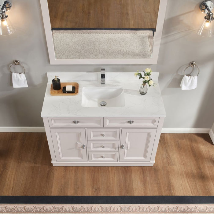 48" White Solid Wood Single Sink Vanity Viveka with Undermount Basin & Soft-Close Drawers