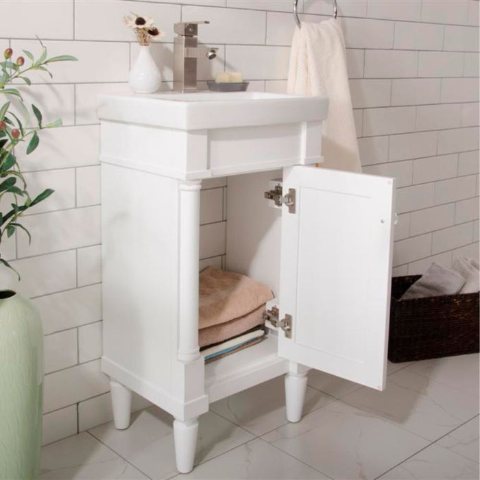 Contemporary 18" White Ceramic Bathroom Vanity Set with Pre-Drilled Faucet Hole – Single Door Cabinet