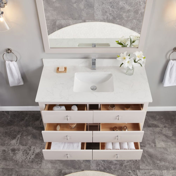 Adalwin 48" Dreamy White Solid Wood Bathroom Vanity - 6 Dovetail Drawers & Artificial Stone Top