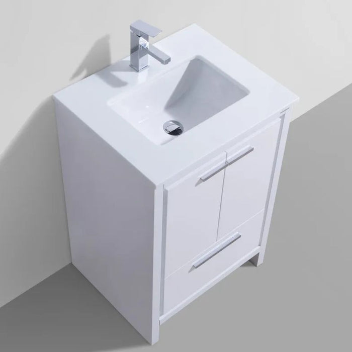 Yates 24" White Modern Bathroom Vanity Cabinet – High Gloss Finish with Quartz Counter and European Hardware