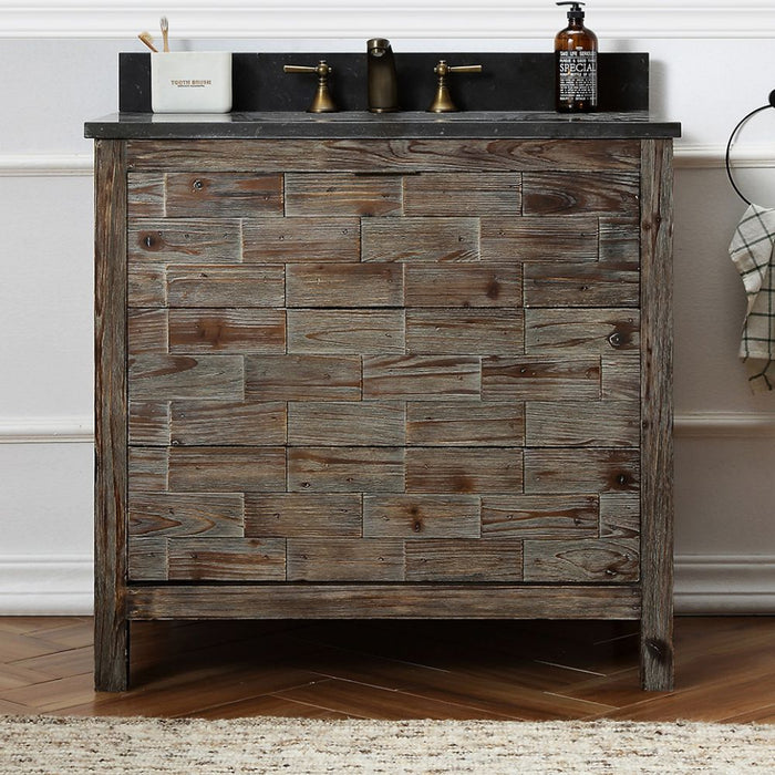 Nivernais 36" Brown Fir Wood Single Sink Vanity - Moon Stone Top White Ceramic Basin 3-Drawer Storage