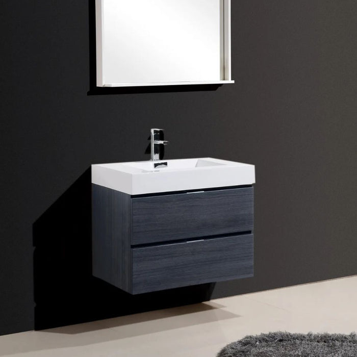 Columbo 30" Gray Oak Marine Veneer Wall Mount Bathroom Vanity – Modern Single Sink with Soft-Closing Drawers