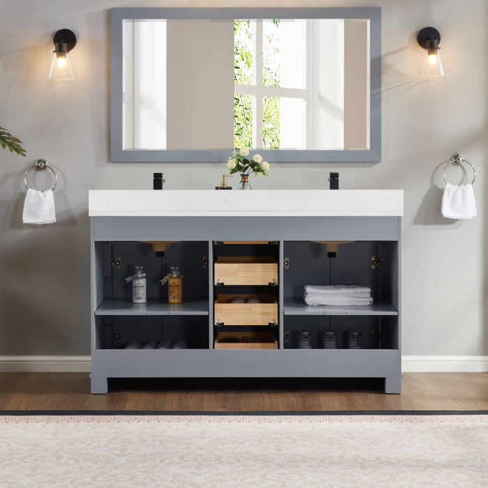 60" Nadeen Freestanding Single Sink Bathroom Vanity - Solid Wood Frame with Artificial Stone Top