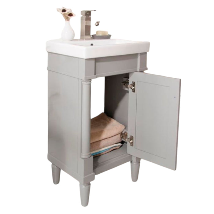 Ardent 18" Gray Bathroom Vanity with White Ceramic Sink Top - Compact Single Door Cabinet