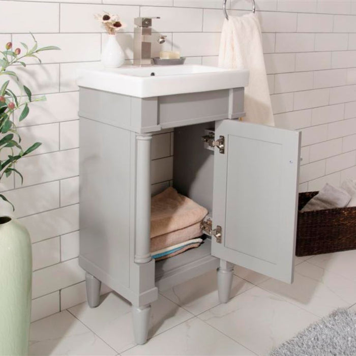 Ardent 18" Gray Bathroom Vanity with White Ceramic Sink Top - Compact Single Door Cabinet