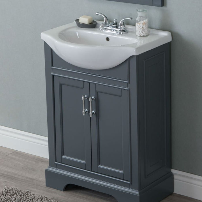 Larroux 24" Gray Wood Bathroom Vanity - Contemporary Style with White Ceramic Top