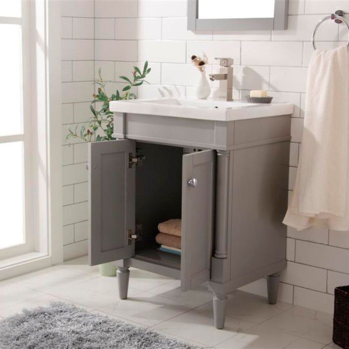 Calla 24" Gray Vanity Cabinet with White Ceramic Sink – Compact Bathroom Storage Solution