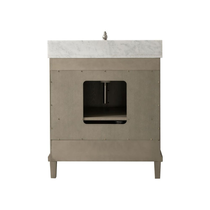 Single Sink Bathroom Vanity in Antique Gray Oak – Magi White Countertop with Pre-Drilled Faucet Holes