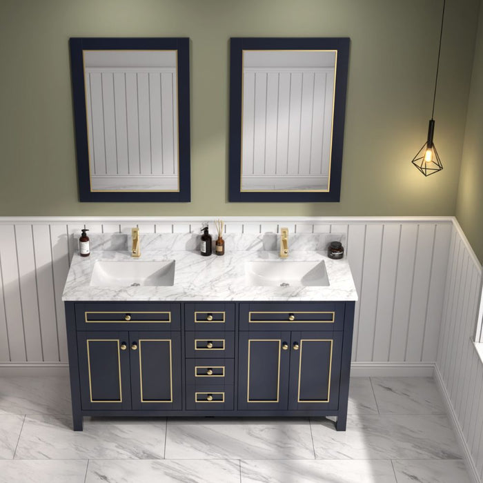 Fella 60" Blue Painted Bathroom Vanity Cabinet with Carrara Marble Top & 4 Soft Close Doors