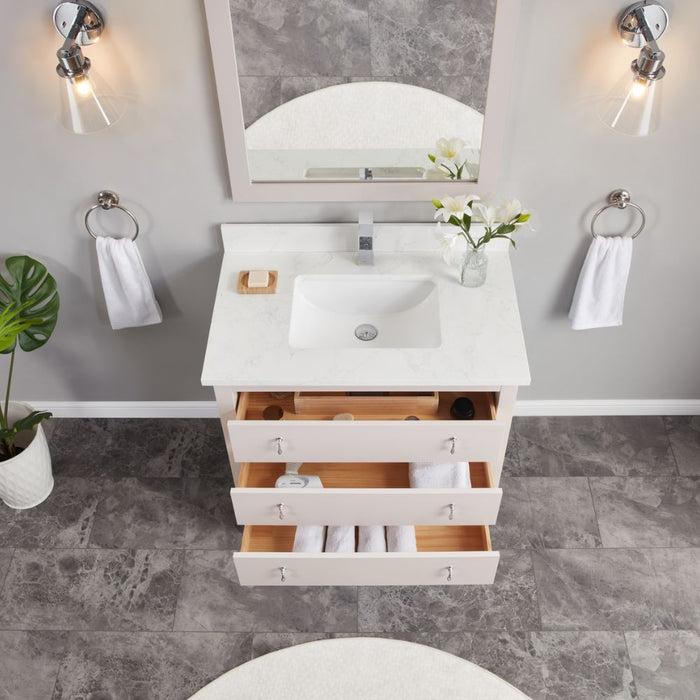 Baretta 36" Dreamy Solid Wood Bathroom Vanity in White – Contemporary Style with Stone Countertop