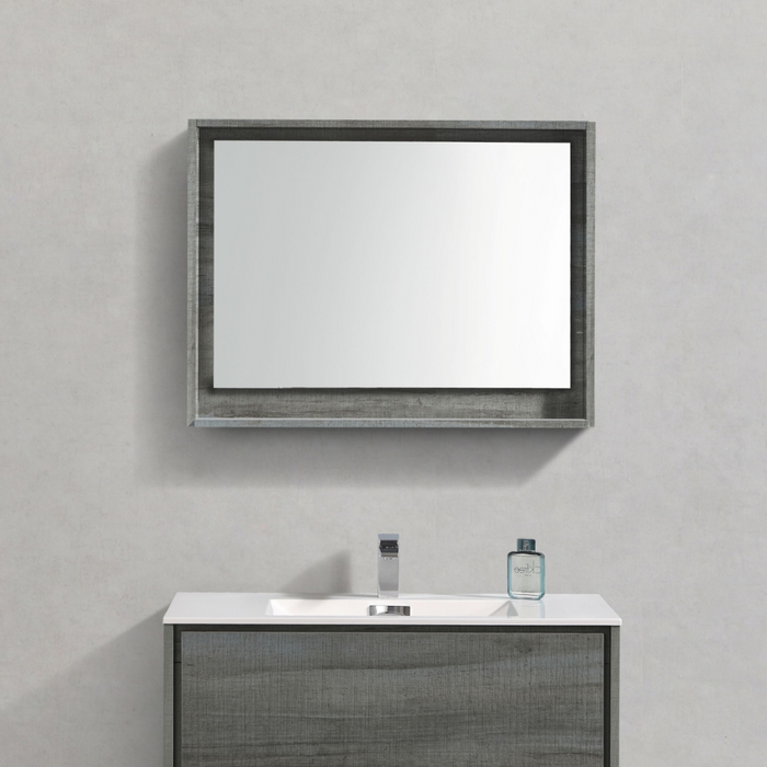 Akanksha 36" Ocean Gray Framed Bathroom Mirror with Storage Shelf - Modern Vanity Mirror