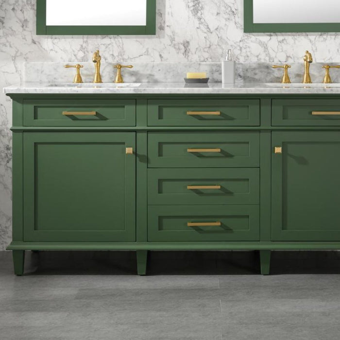 Joelle 72" Vogue Green Double Bathroom Vanity – Carrara White Top, Modern Look