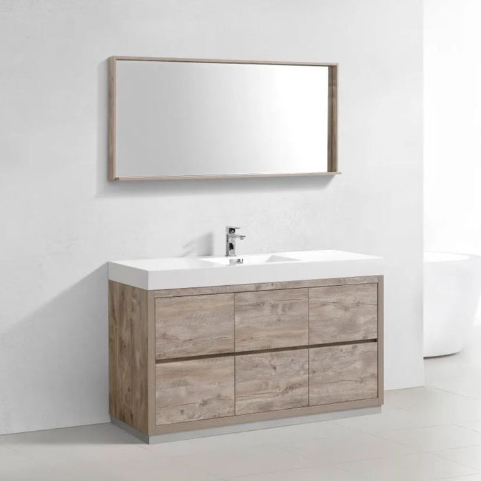 Niah 60" Nature Wood Modern Free Standing Bathroom Vanity – Single Sink with Push-Open Storage