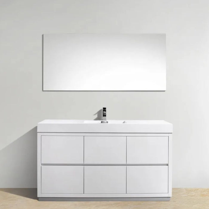 Amika 60" High Gloss White MDF Modern Bathroom Vanity - Single Sink Freestanding European Style