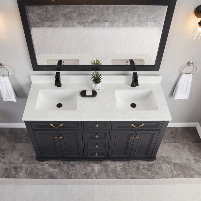 Elmdon Dreamy White 60" Solid Wood Single Vanity with Artificial Stone Top & Soft-Close Drawers