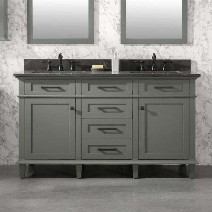 Sylvia Pewter 60" Bathroom Vanity – Green Finish, Double Sink, Stone Top