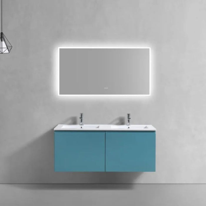 Falcon 48" Teal Green Wall Mount Double Sink Bathroom Vanity – Modern Floating Style with Integrated Countertop