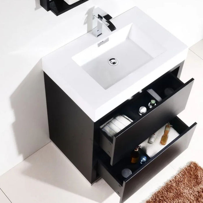 Britannia 30" Black Wood Modern Bathroom Vanity – Freestanding with Acrylic Sink & Soft-Close Hardware