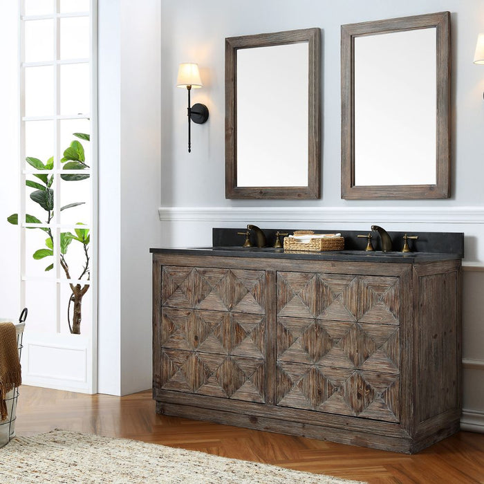 Brady 60" Rustic Wood Bathroom Vanity with Marble Top and White Ceramic Sink