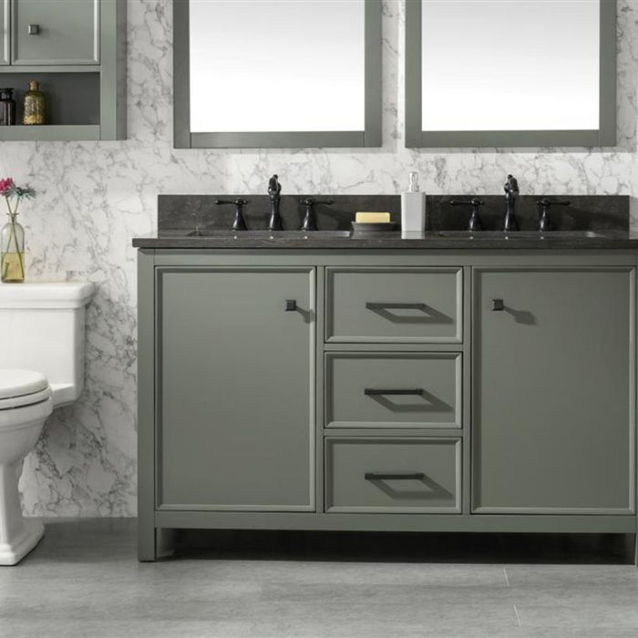 Mars 54" Modern Double Sink Bathroom Vanity Pewter Green Finish Blue Stone Top with Storage Cabinet and Drawers