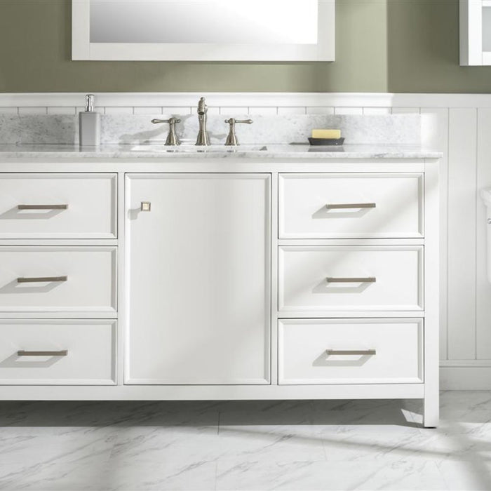 Lovise 60" White Single Sink Bathroom Vanity Cabinet Carrara White Marble Countertop Storage Classic Series